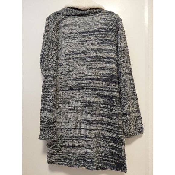 New Ann Taylor Loft Women's Sweater Cardigan Sherpa Trim Pockets Gray Ivory Med - Picture 6 of 7